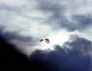 Apollo 13 Command Module approaches splashdown. 4-17-70.  www.hq.nasa.gov/alsj/a13